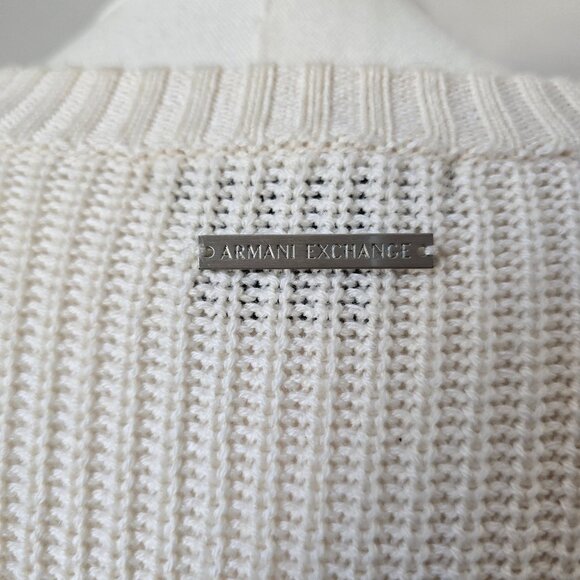 Armani Exchange Wool Blend Prep Strip Sweater Button-Accent Blue Cream - Picture 7 of 13